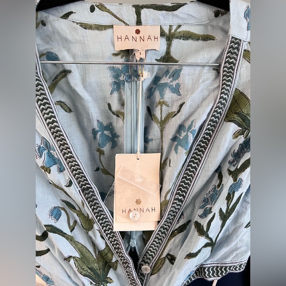 NWT Hannah Cora cut out blue floral linen mini dress - Picture 8 of 9